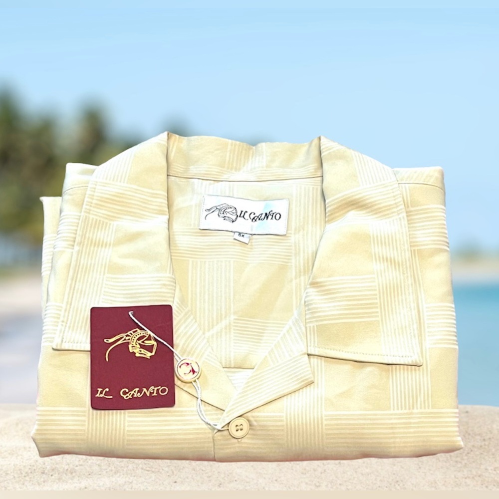 🎁 NWT IL Canto Luxe Mens Creme Button Down Leisure Shirt